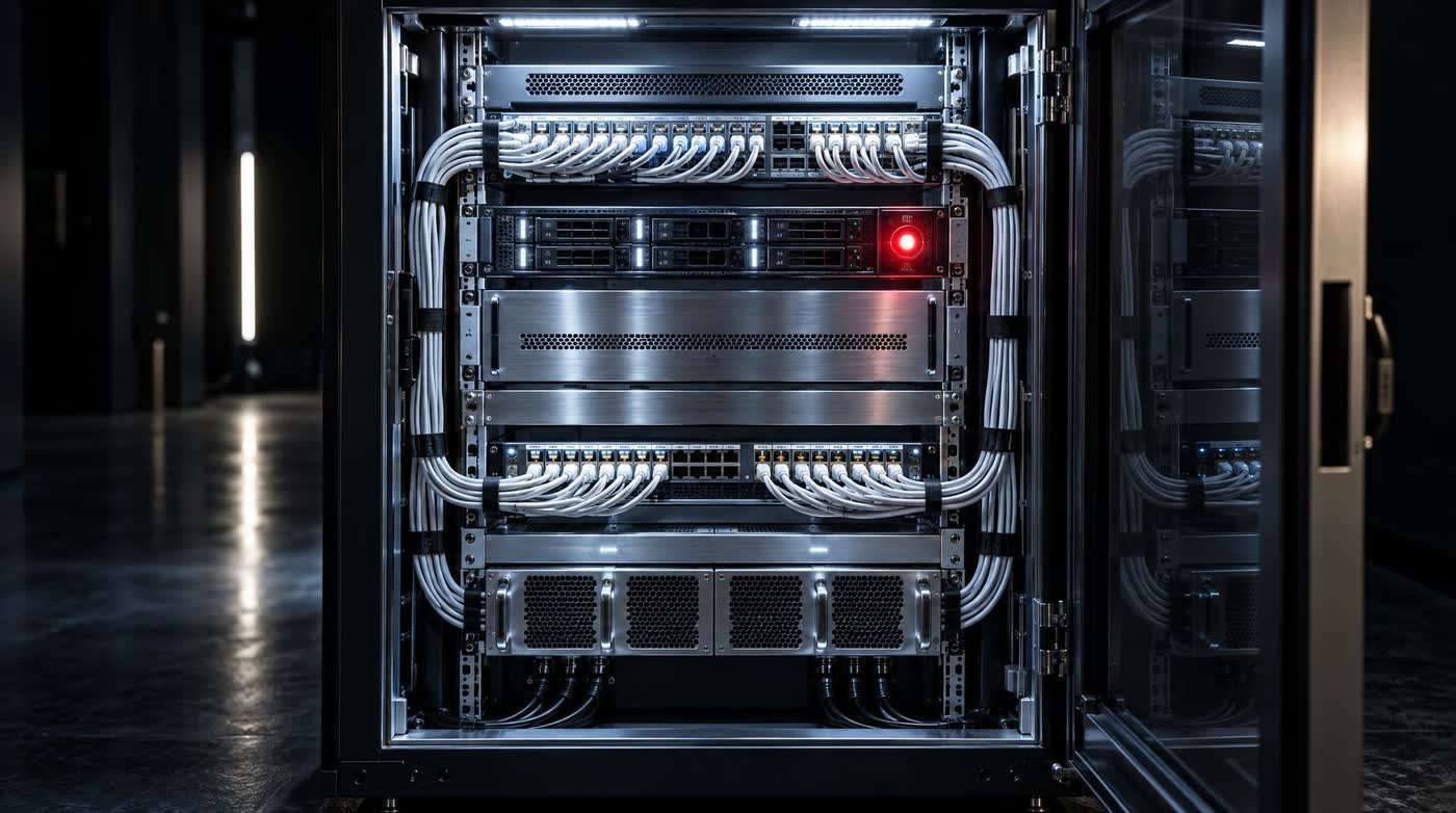 A single bright open link on a screen, a clean modern interface showing one plain unlocked state, glowing sharply in a dark room with nothing around it.